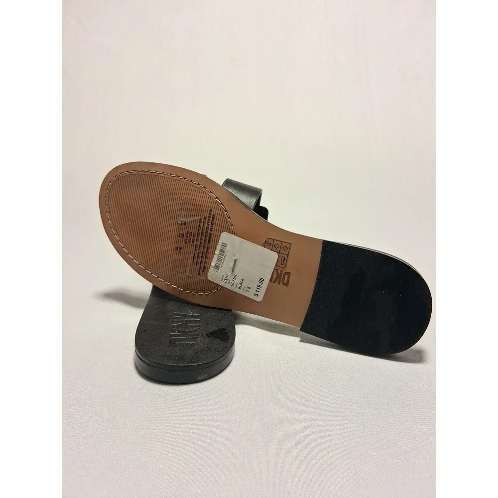DKNY Glynn Black Leather Studded Slide Sandals Slip On Flats Womens Size 7.5 New